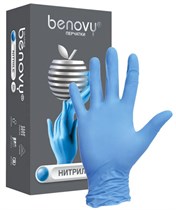 Перчатки нитриловые XS (5-6), 100шт, голубые, с полимерным покрытием, Benovy УТ-00009138