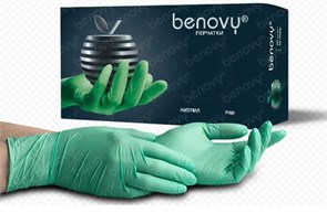 Перчатки нитриловые XS (5-6), 100шт, зеленые,Benovy УТ-00009039