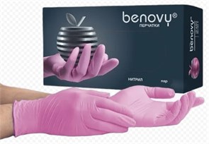 Перчатки нитриловые M (7-8), 100шт, розовые, Benovy УТ-00009125