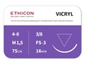 W9443 ВИКРИЛ (VICRYL) 4/0 (режущая 16 мм, фиолетовый 75см, окр. 3/8) 12 шт/уп, ETHICON (США) W9443 - фото 471906