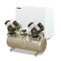 EKOM DK50 2X2V/110S/M - безмасляный компрессор для 4-х стоматологических установок с кожухом, с осушителем, с ресивером 110 л 4041020A6-402 - фото 475457